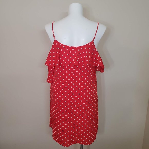Umgee | Cold Shoulder red Ruffle dot Dress size L - Picture 4 of 12